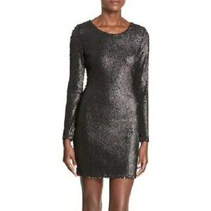 Soloiste Long Sleeve Black Sparkly Sequin Bodycon short skirt Dress Size M